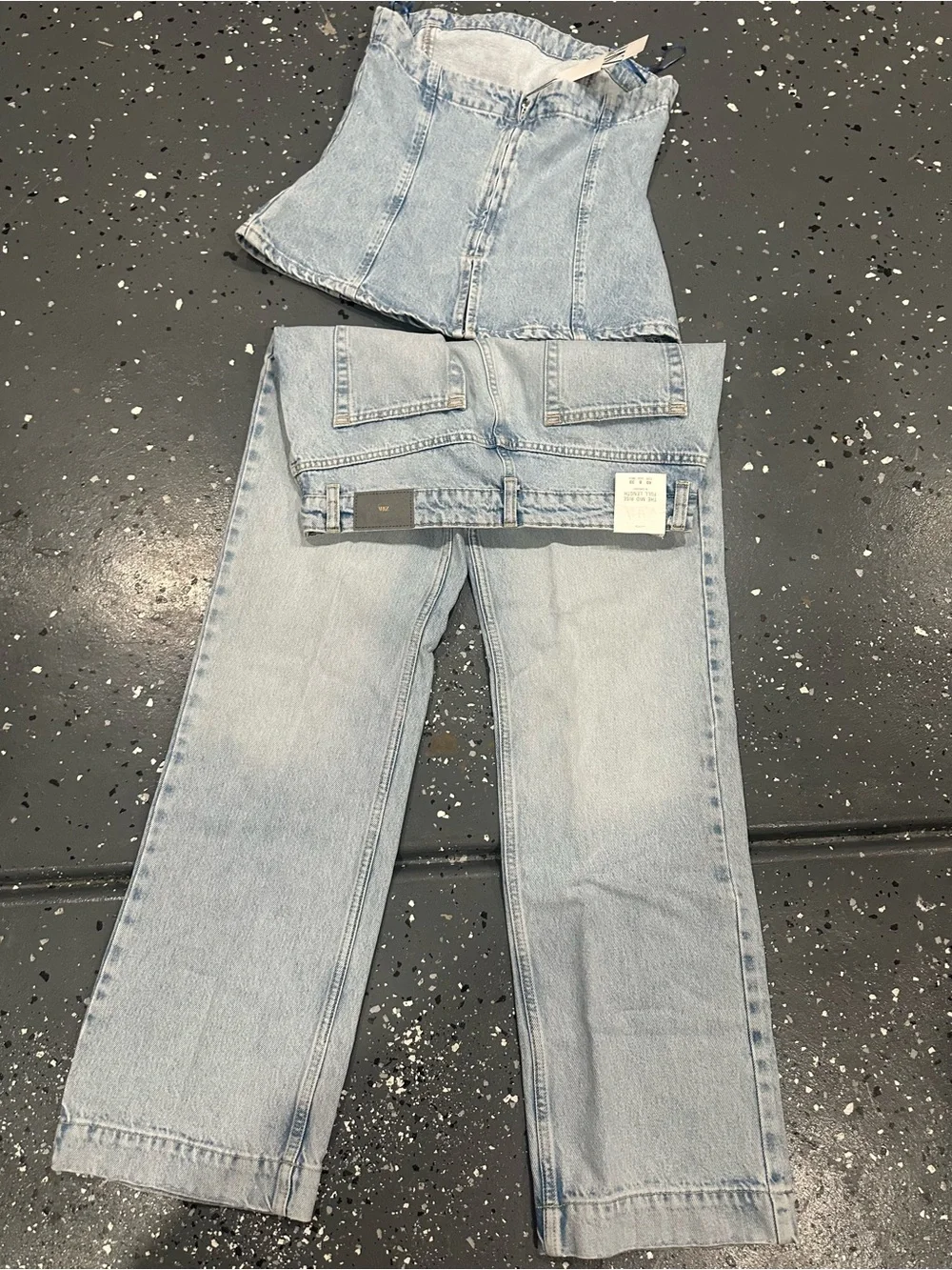 Zara Light Blue Denim Two-Piece: Corset Top & Straight Jeans